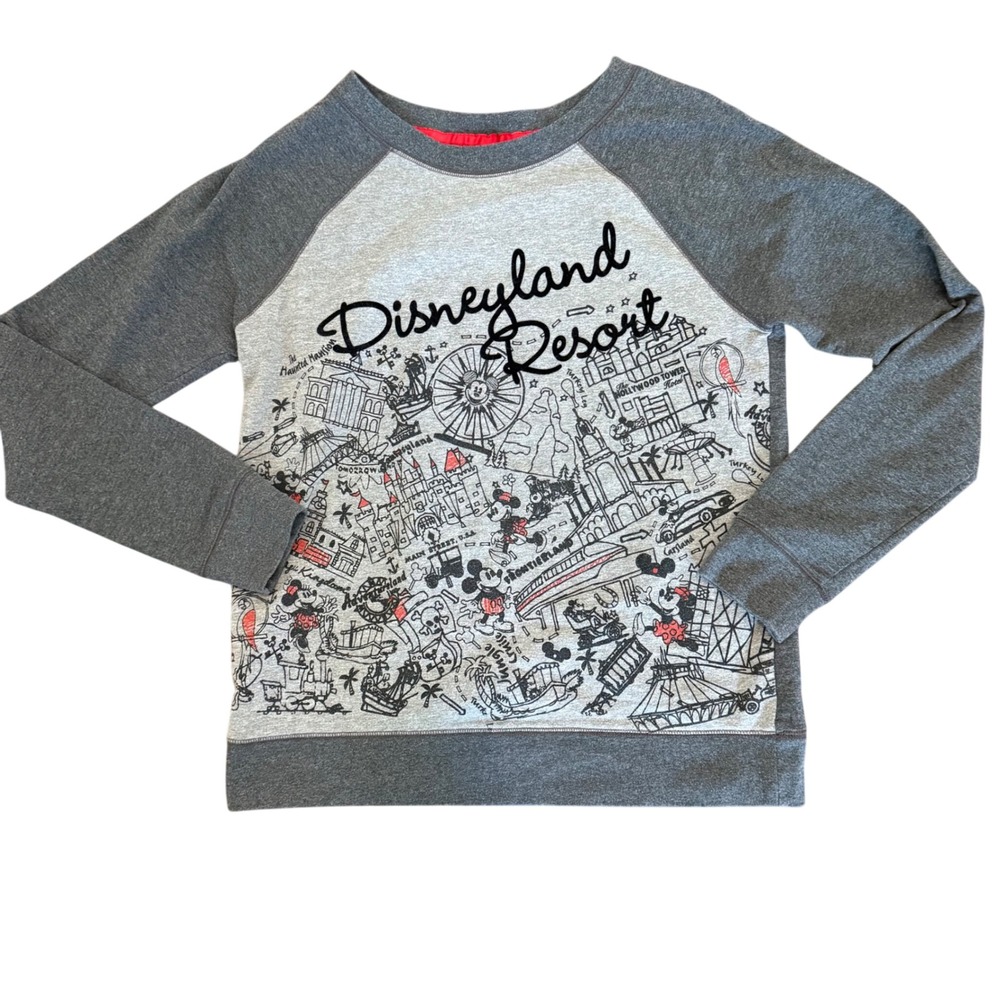Disney Parks Disneyland Resort Grey Raglan Map Sketch Sweatshirt Womens Large